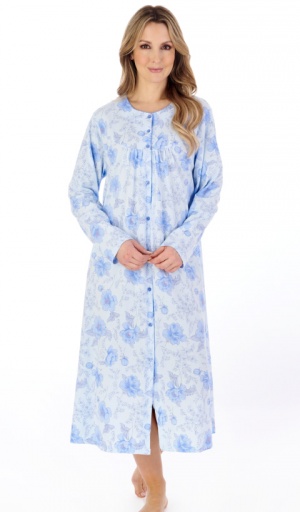 Slenderella 100% Cotton Long Sleeve Button Through Nightdress